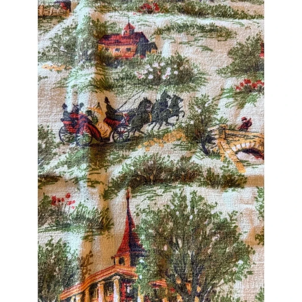 Vtg Toile Scenic‎ Drawstring Laundry Bag Large 31x19 linens hamper countryside